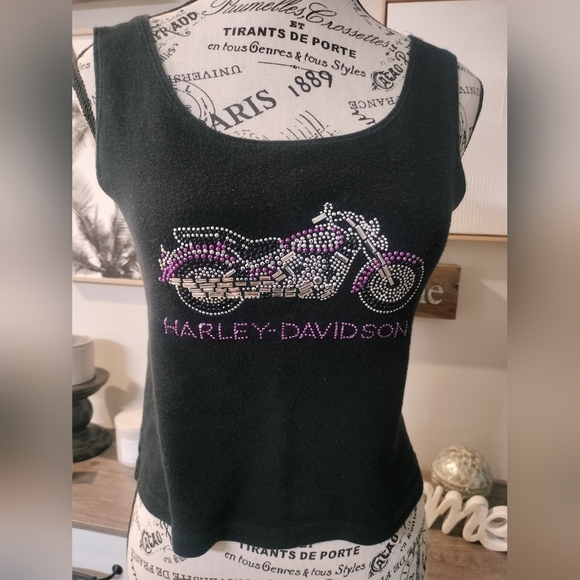 Harley-Davidson Tops - Vintage Harley-Davidson Rhinestone Studs Crop Top Tank Biker Babe 90s Motorcycle